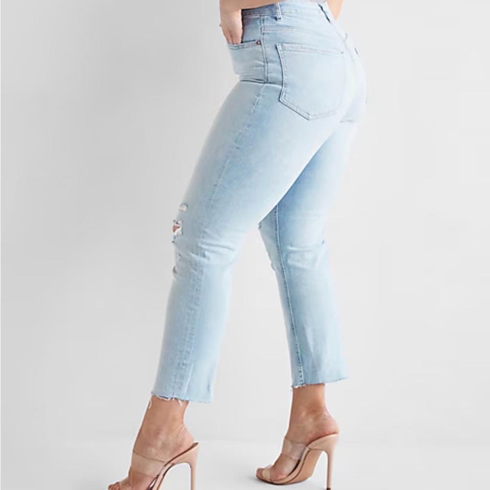 Light Blue Distressed High Rise Mom Jeans - Picture 3 of 6
